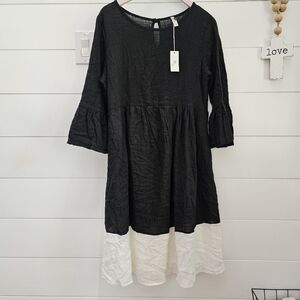 Flamingo Urban black Gauzy Bell Sleeve Boho Dress sz Large